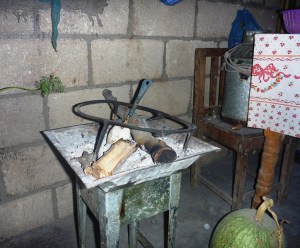 Wood burning stove, indoors